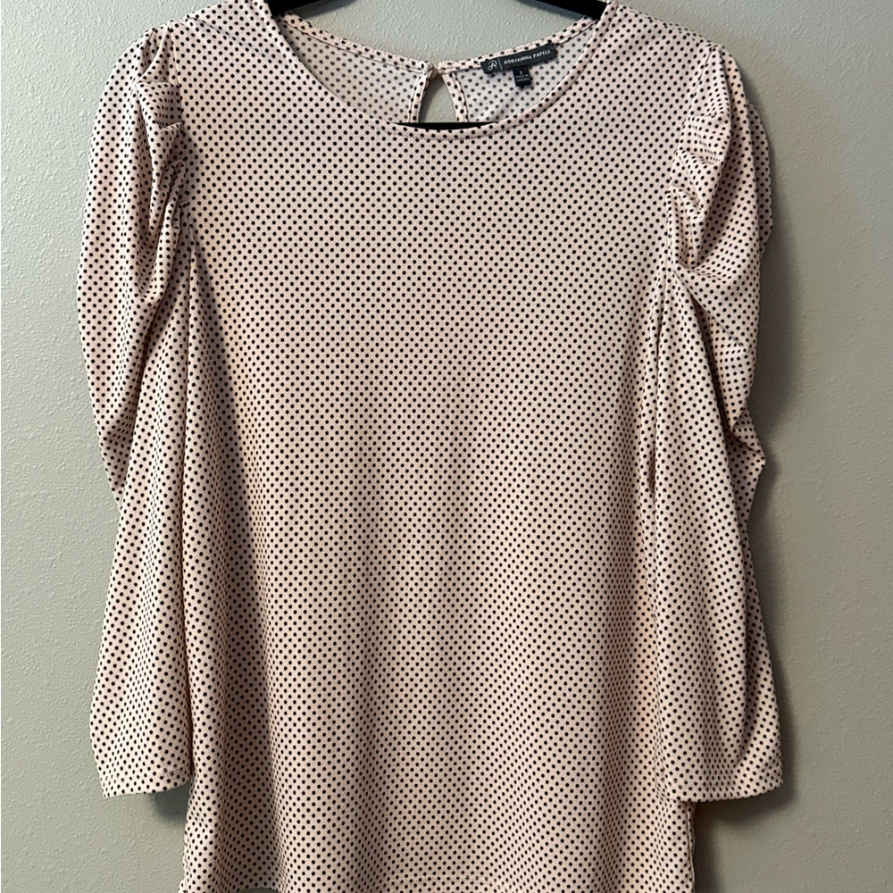 Adrianna Papell Pink and Black Polka Dot Blouse size Small